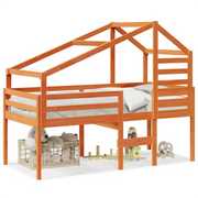 Letto singolo | Letto per adulti | Letto a Soppalco con Tetto Cera 75x190cm Legno Massello di Pino