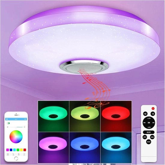 Lampada da soffitto per bagno - Lampada da soffitto LED 36W regolabile con Bluetooth altoparlante RGB colore cambia con telecomando a distanza APP camera da bambini soggiorno cucina ingresso