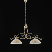 Lampadario in ferro Avorio Decape rifinitura Oro due luci 81x h50 cm