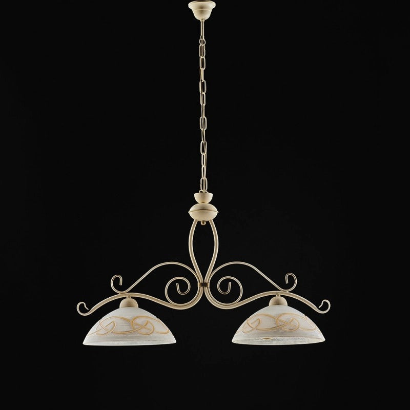 Lampadario in ferro Avorio Decape rifinitura Oro due luci 81x h50 cm