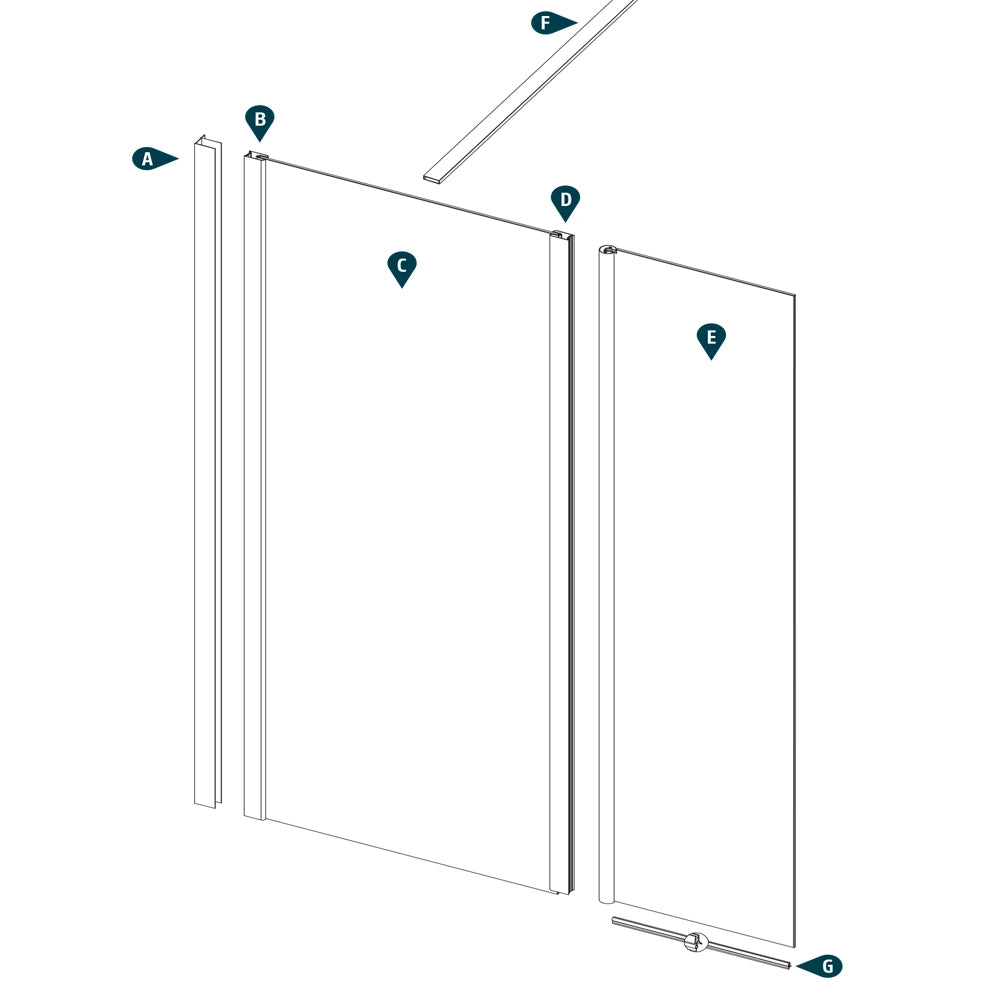 Ogomondo walk-in doccia con anta basculante e staffa cristallo 8 mm *** misure 127-129xh200 cm, confezione 1