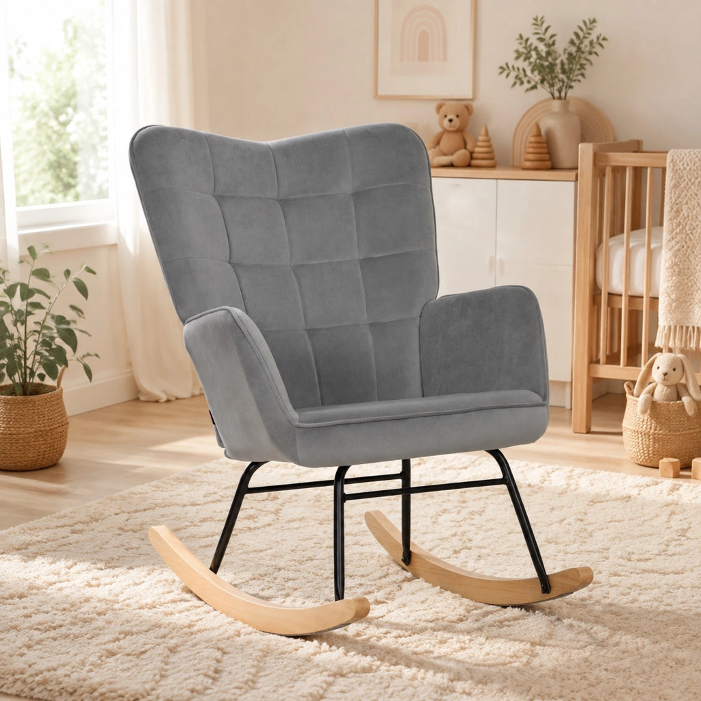 Poltrona a dondolo 98x71x101 cm con schienale trapuntato; poliestere; grigio scuro