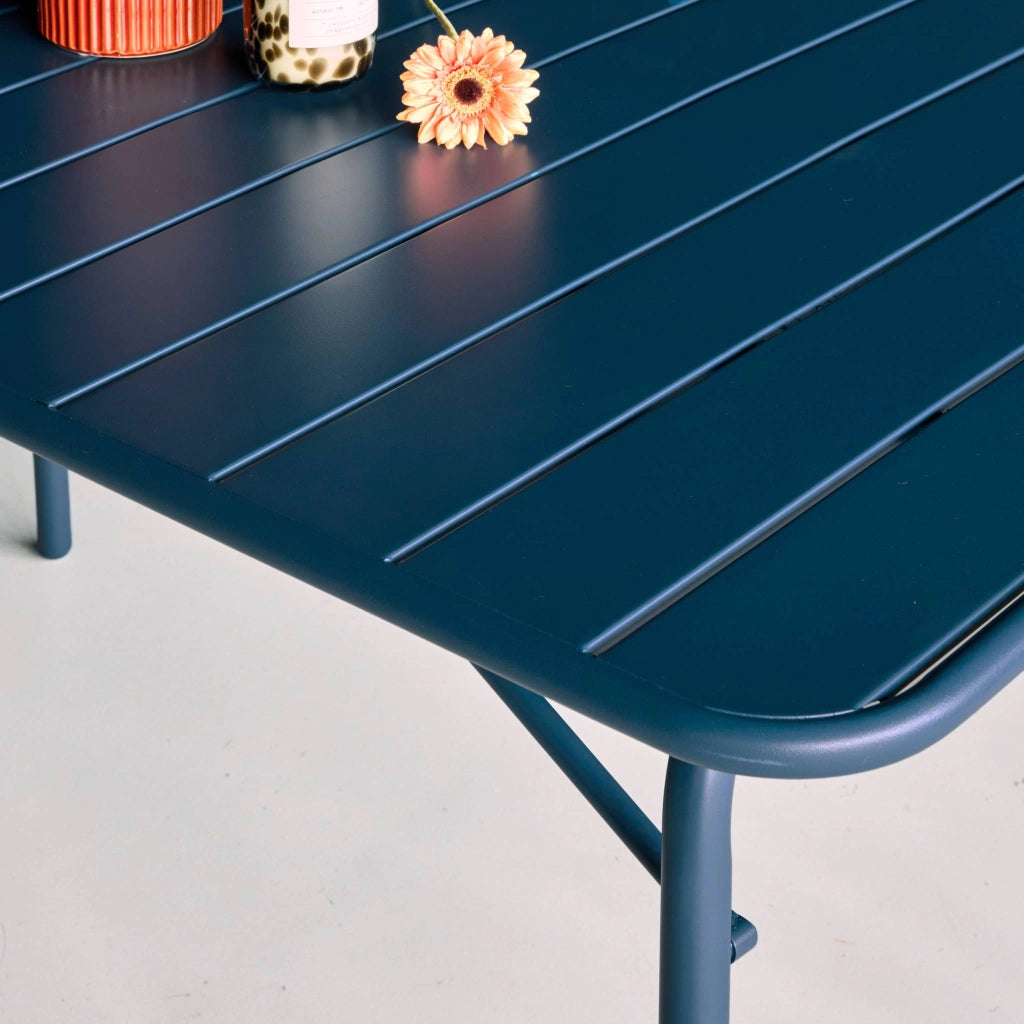 Tavolo da giardino bistrot pieghevole in metallo 6 posti, 140cm, blu