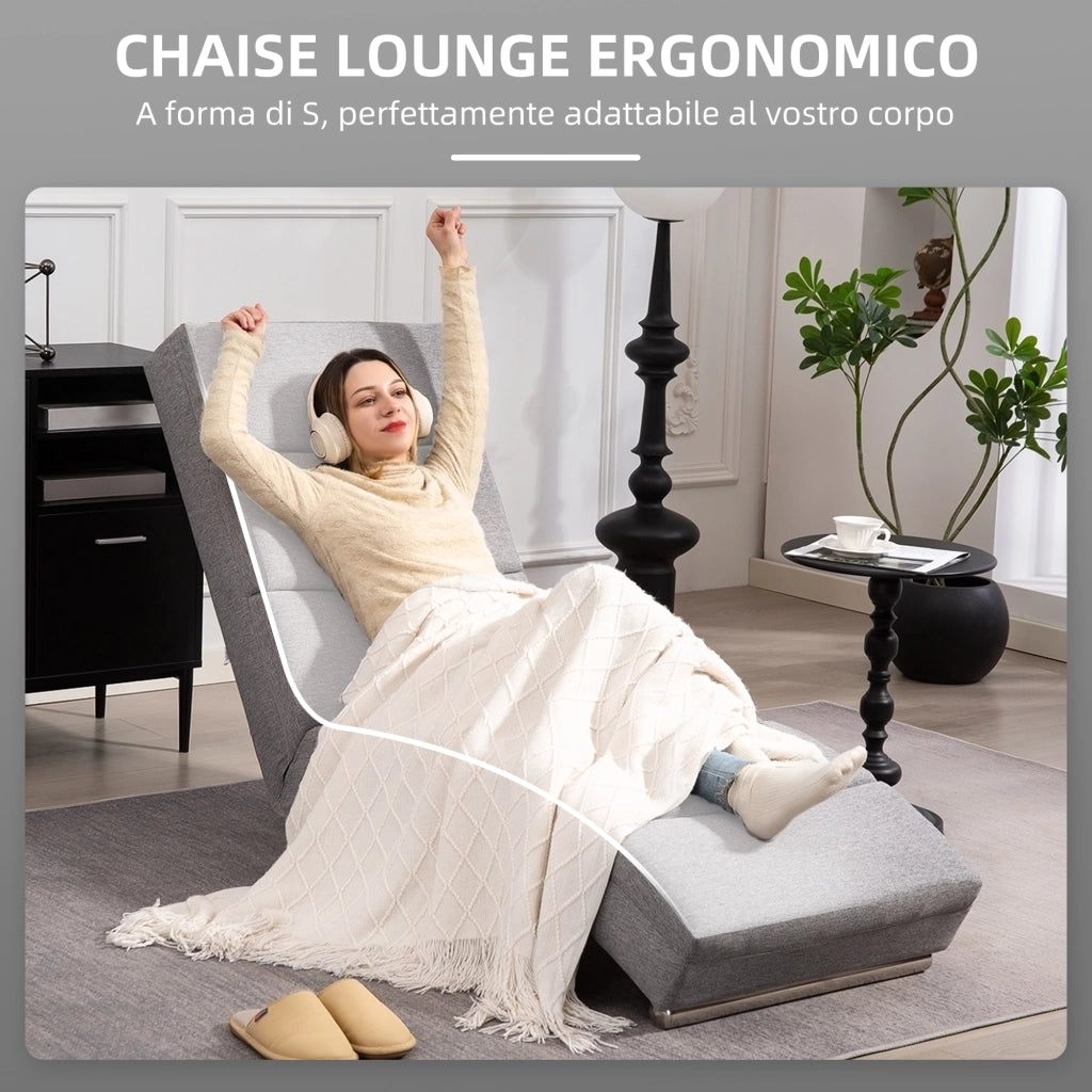 Poltrona Chaise Longue Reclinabile ¨C Zephmum ¨C Grigio Chiaro Tessuto Imbottito