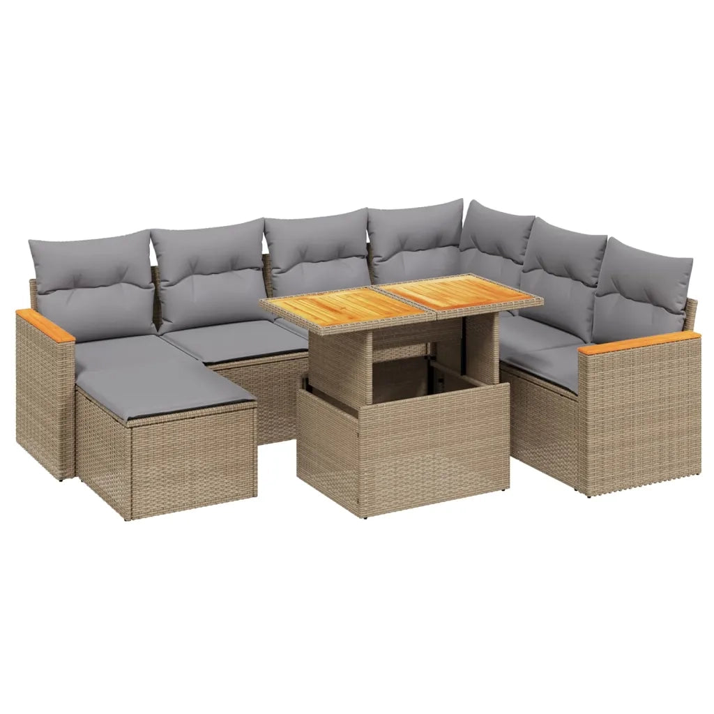 Set Divano da Giardino 8 pz con Cuscini Beige in Polyrattan