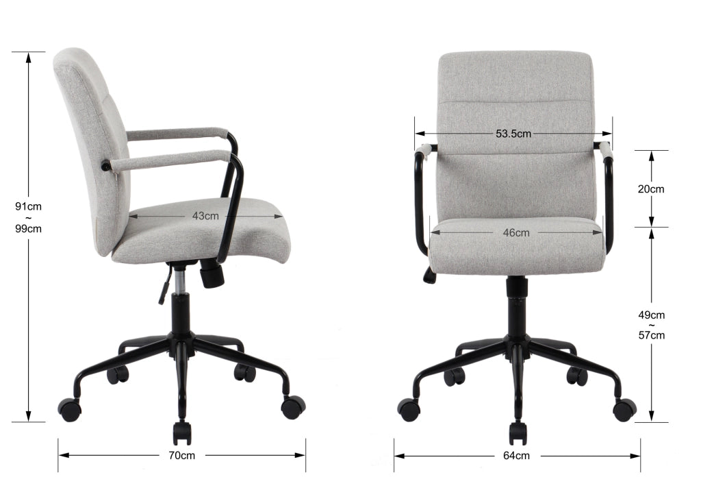 Sedia studio Hispanohogar regolabile in altezza tessuto grigio 99x64x70