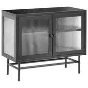 Credenza in acciaio con vetro scanalato, 2 ante, ripiani regolabili nera ripiani regolabili design moderno e industriale