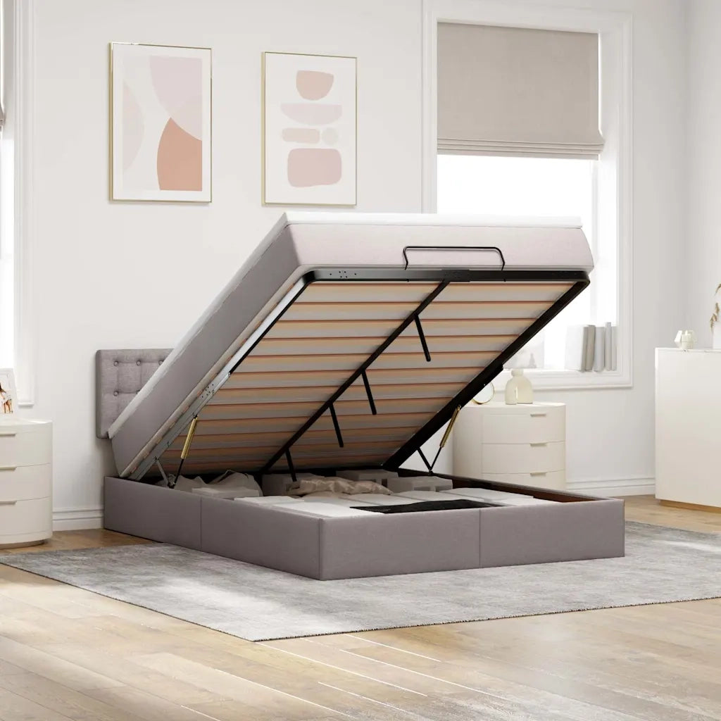 Pouf Letto con Materasso e LED Tortora 140x190 cm in Tessuto 3312475