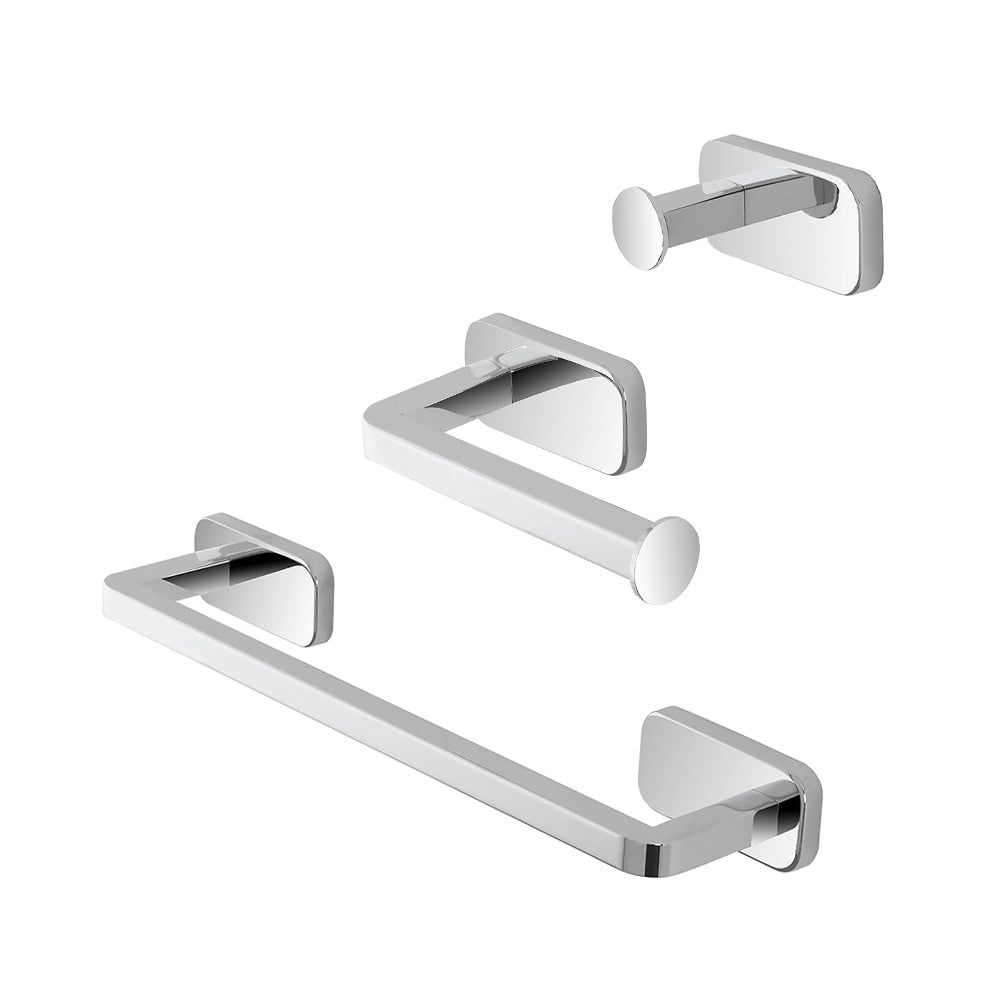 Set 3pz con appendino, porta rotolo e porta salviette a muro in acciaio cromo Cubik