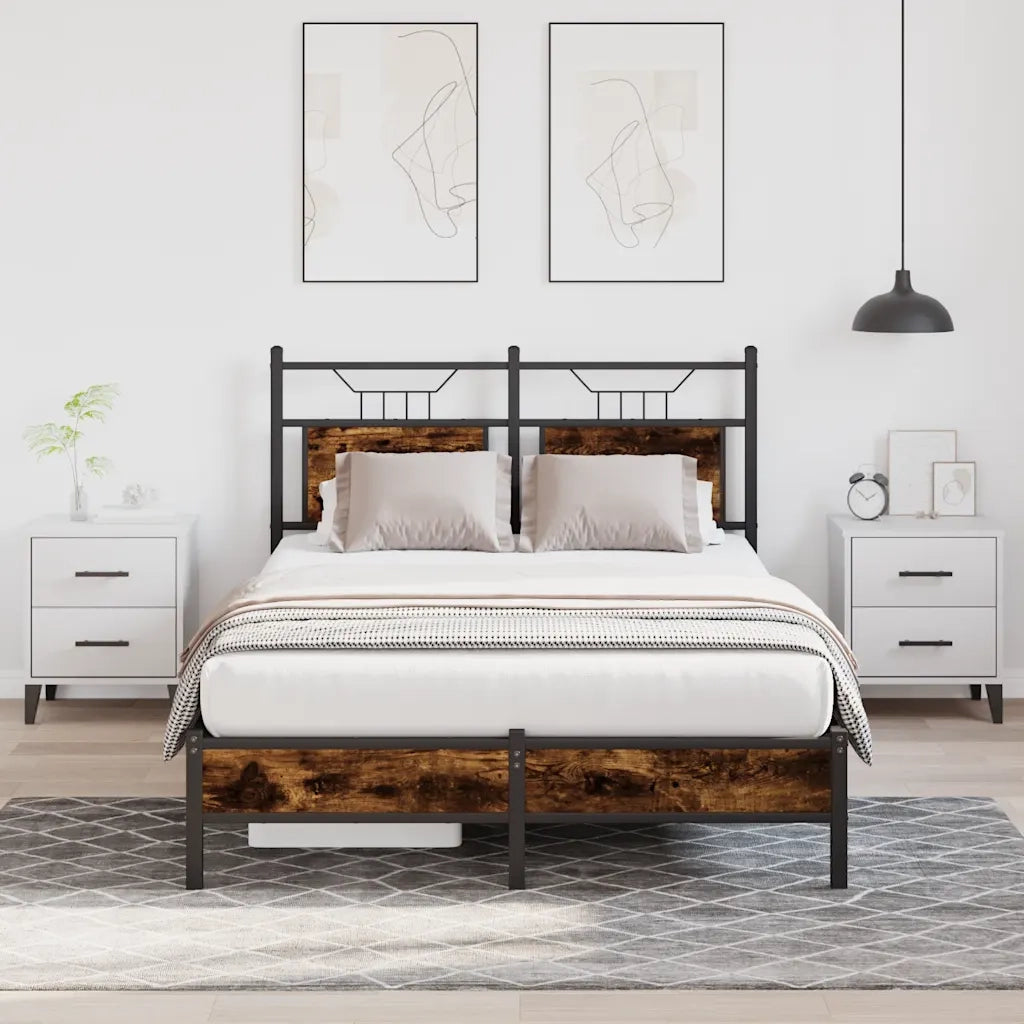 Letto matrimoniale | Letto per adulti | Giroletto senza Materasso Rovere Fumo 120x200 cm in Truciolato