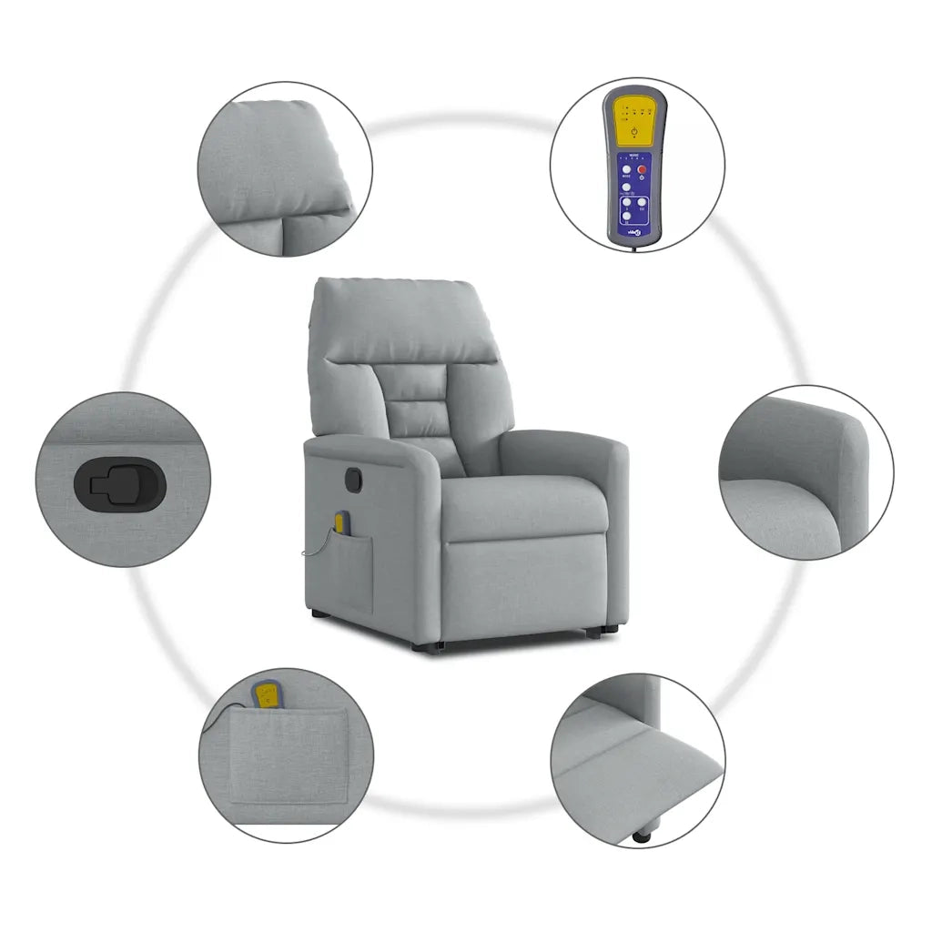 Poltrona Alzapersona Massaggi Reclinabile Grigio Chiaro Tessuto 3303042