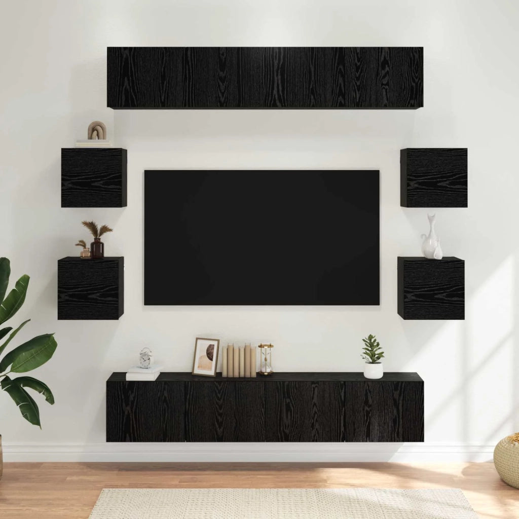 Set mobile TV 8 pz-Credenza per TV 80 x 30 x 30 cm Rovere Nero