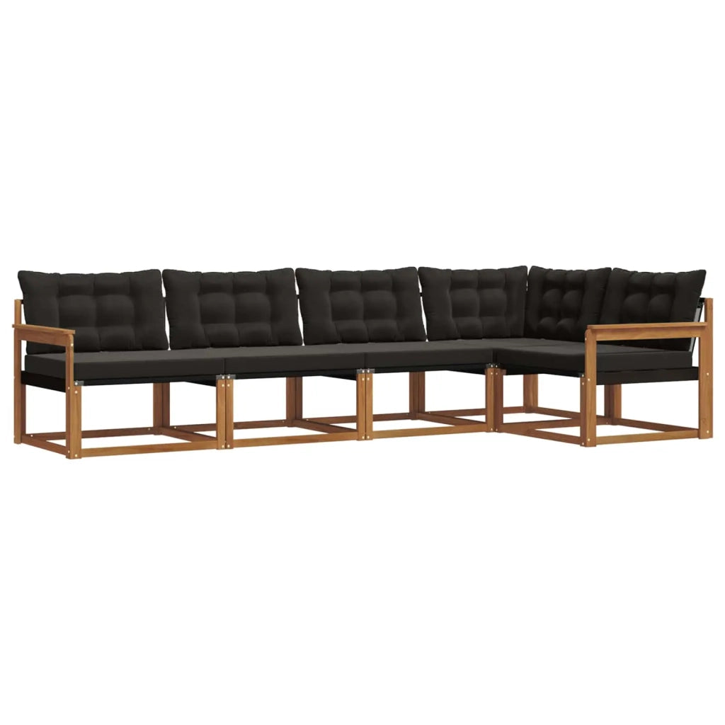 Set di divani da esterno con cuscino 5 pcs Naturale e Nero 3369451