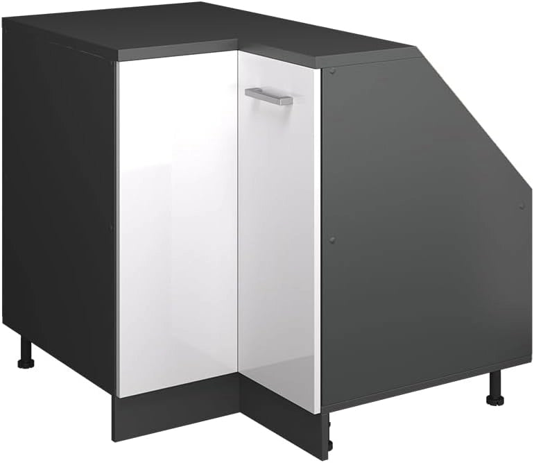 Mobile sottotetto Mobile angolare Rion, Bianco lucido, 75.6 x 81.6 cm con 1 porta, carcassa dell’armadio profondità 60 cm, adatto per il salvaspazio sotto tetti spioventi