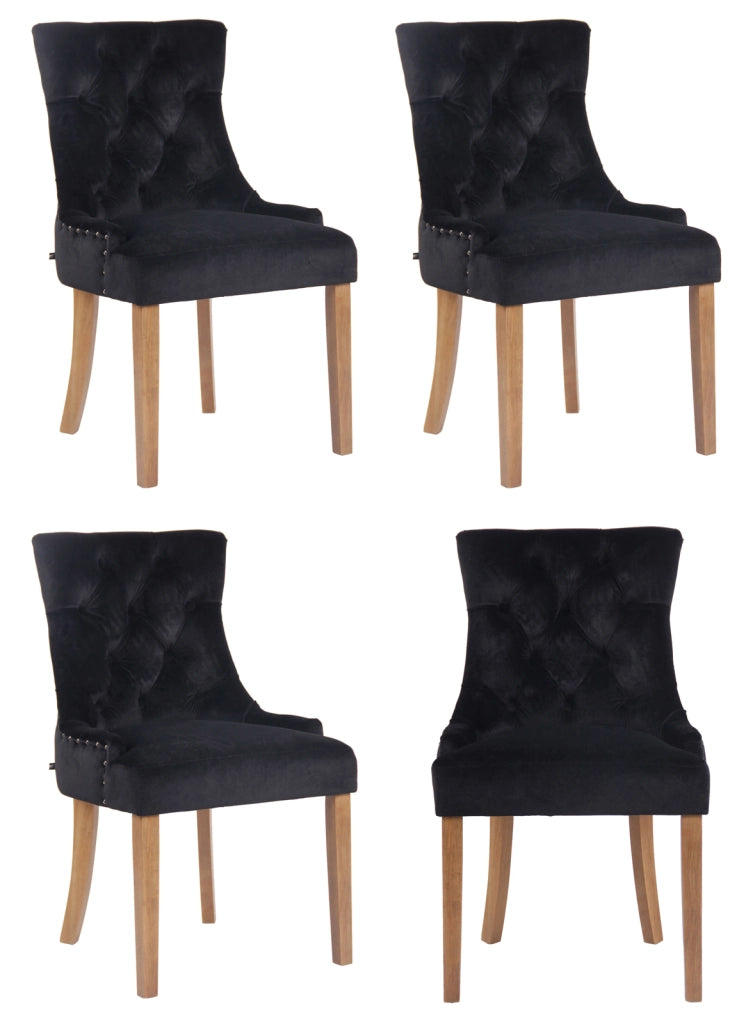 Set 4 poltrone pranzo Aberdeen in velluto nero,antico chiaro