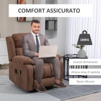 Poltrona Elettrica Alzapersona Massaggiante Reclinabile con Telecomando, in Tessuto, 91x93x103cm, Marrone