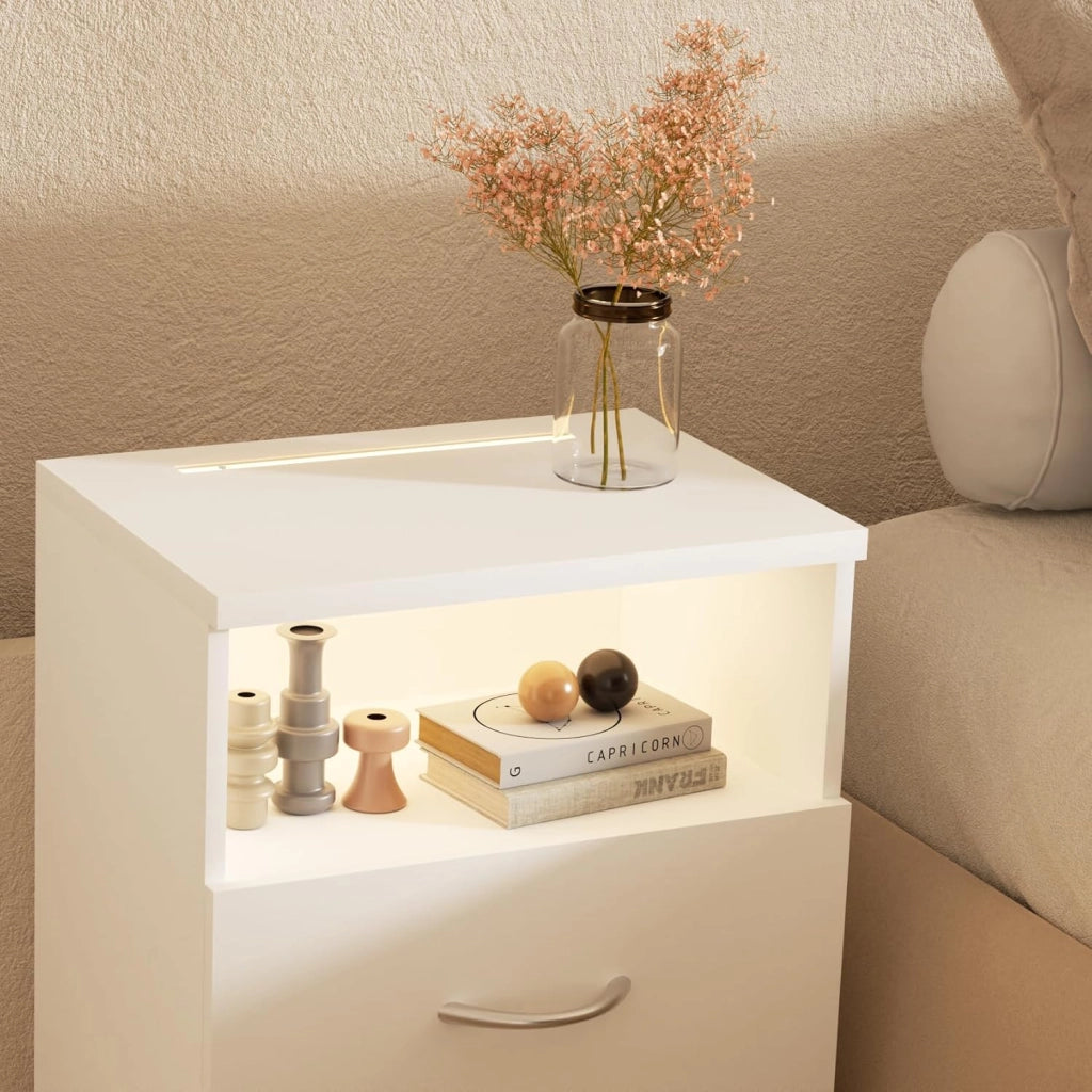 ® Comodino Set da 2 Illuminazione LED Touch 40x28x55cm in Legno 2 Cassetti Camera da Letto Tavolino Comodini