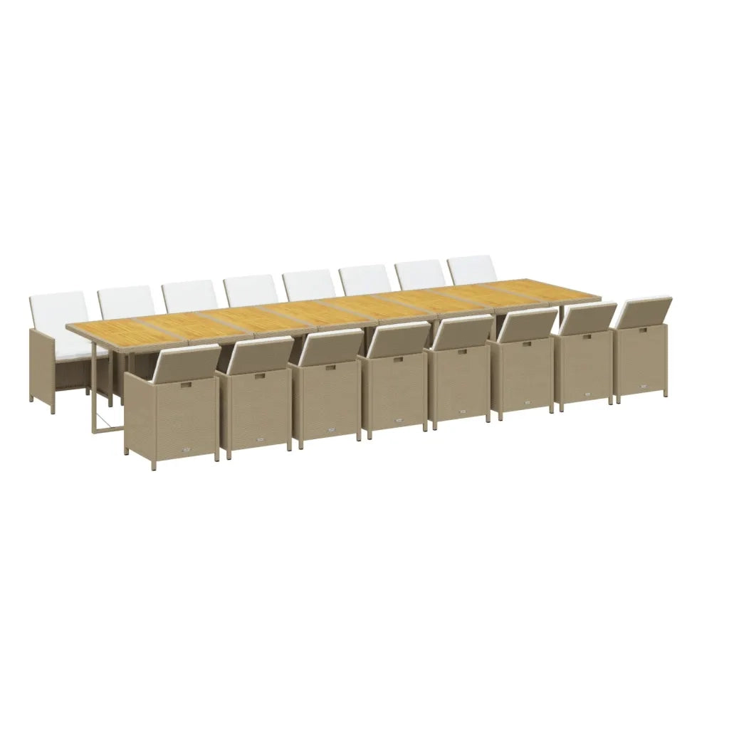 Set da Pranzo per Giardino 17pz con Cuscini in Polyrattan Beige cod mxl 35995
