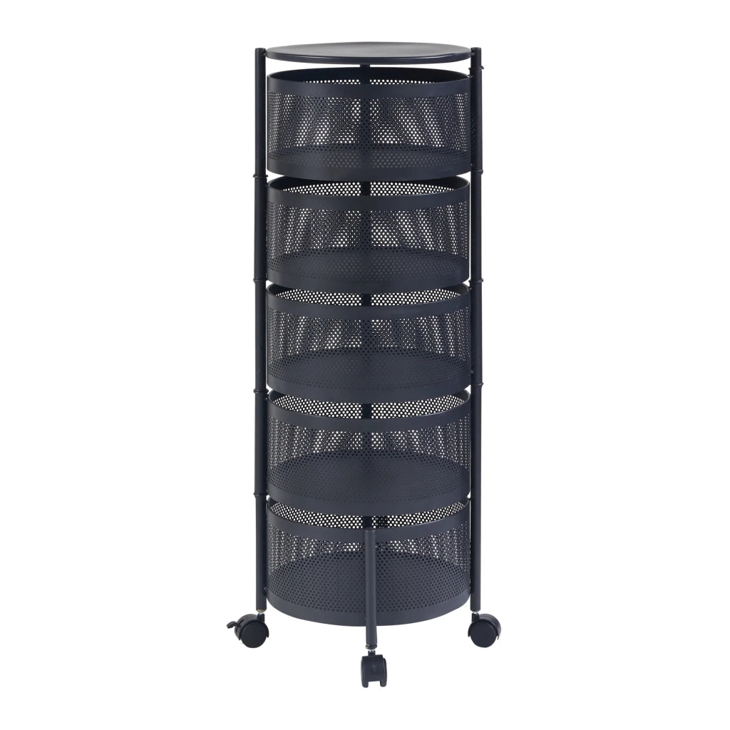 Carrello di servizio carrello da cucina/soggiorno unità di stoccaggio a 5 ripiani acciaio 90 x 33 cm nero 03_0009250