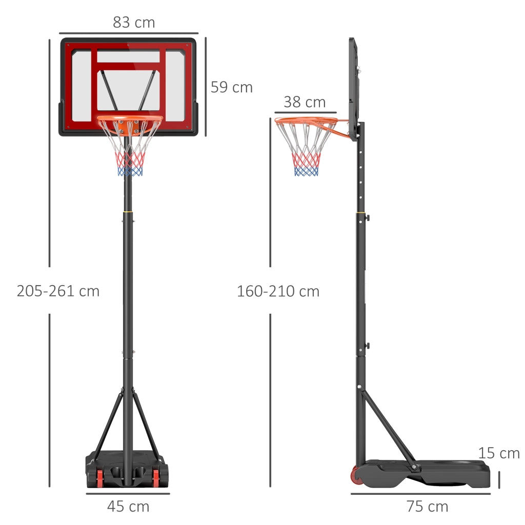 Canestro da Basket Portatile Regolabile per Interni ed Esterni ¨C zephmum ¨C 205-261 cm, Rosso e Nero