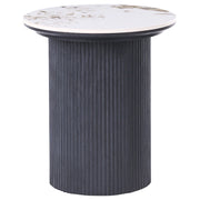 Tavolino Base in MDF Piano in marmo bianco ceramico Design moderno Gambe scanalate ø 45 cm Nero