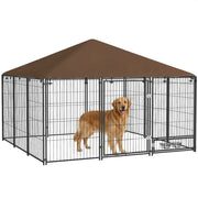 Recinto per Cani in Metallo e Tessuto ¨C zephmum ¨C Nero e Marrone 211x211x151 cm