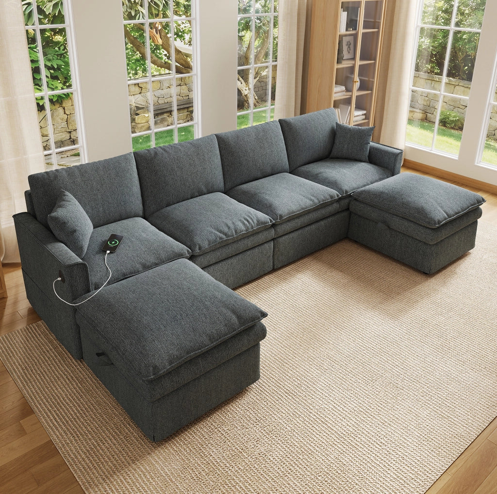 DIVANO Modulare 6 Posti a U/L 277x135x80 cm Grigio