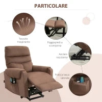 Poltrona Massaggiante con Assistenza per Alzarsi in piedi e Telecomando, in Poliestere e Metallo, 79x97x103 cm, Marrone