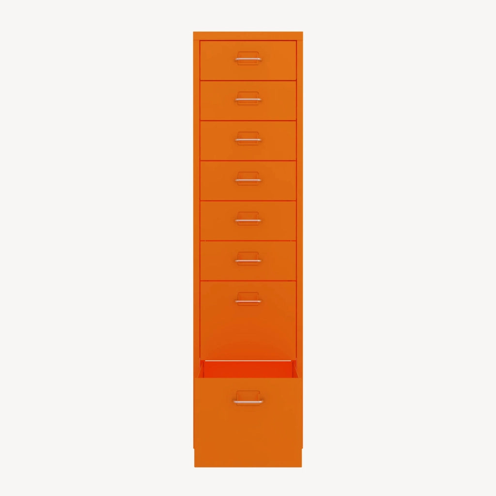 Cassettiera Kökar in Acciaio Mobile Archivio con 8 Cassetti e Rotelle - Arancione [en.casa]