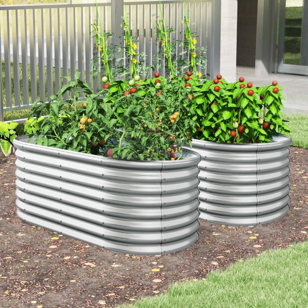 Letto da giardino rialzato tondo fioriera elevata da 60 cm con design a fondo aperto, Piastra verniciata bordo sicuro Argento-Fioriere