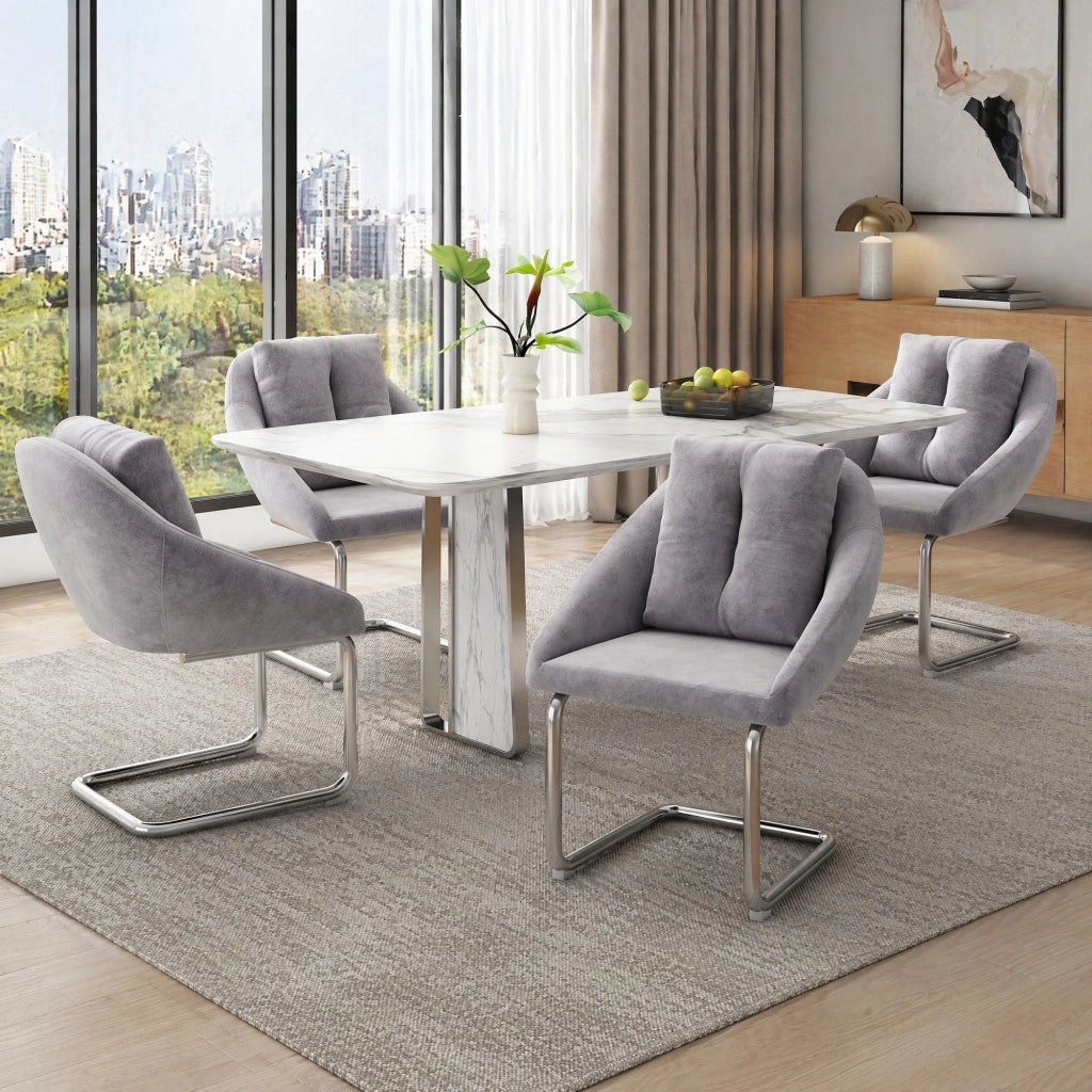 SEDIA Girevole in Velluto Grigio Set da 4 pezzi