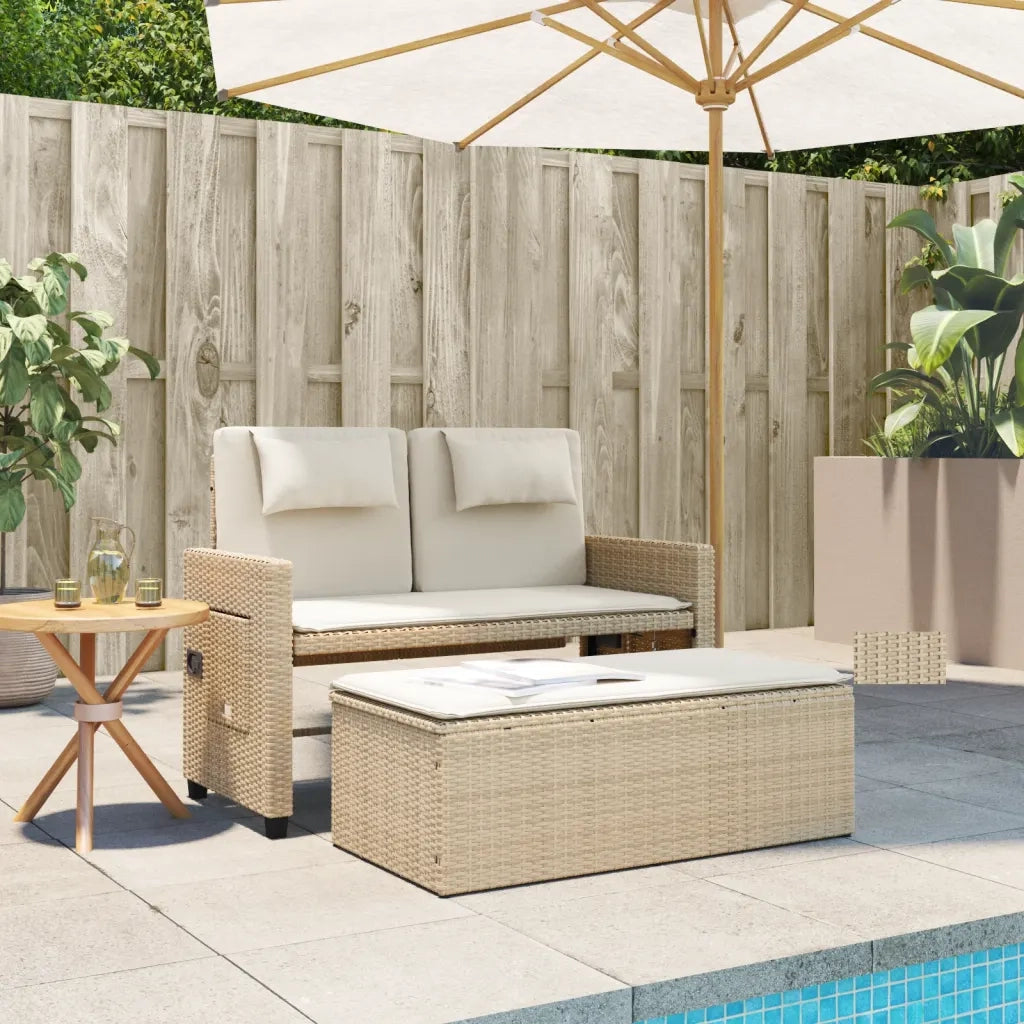 Panca Reclinabile da Giardino con Cuscini-Sgabello-Sedia da esterno Beige in Polyrattan 733946