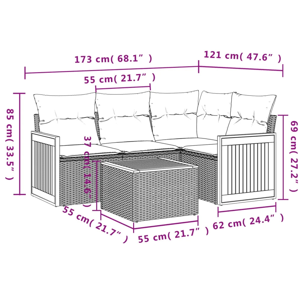 Set Divano da Giardino 5 pz con Cuscini-Sofa da Giardino-Divanetto da esterno Beige in Polyrattan 787348