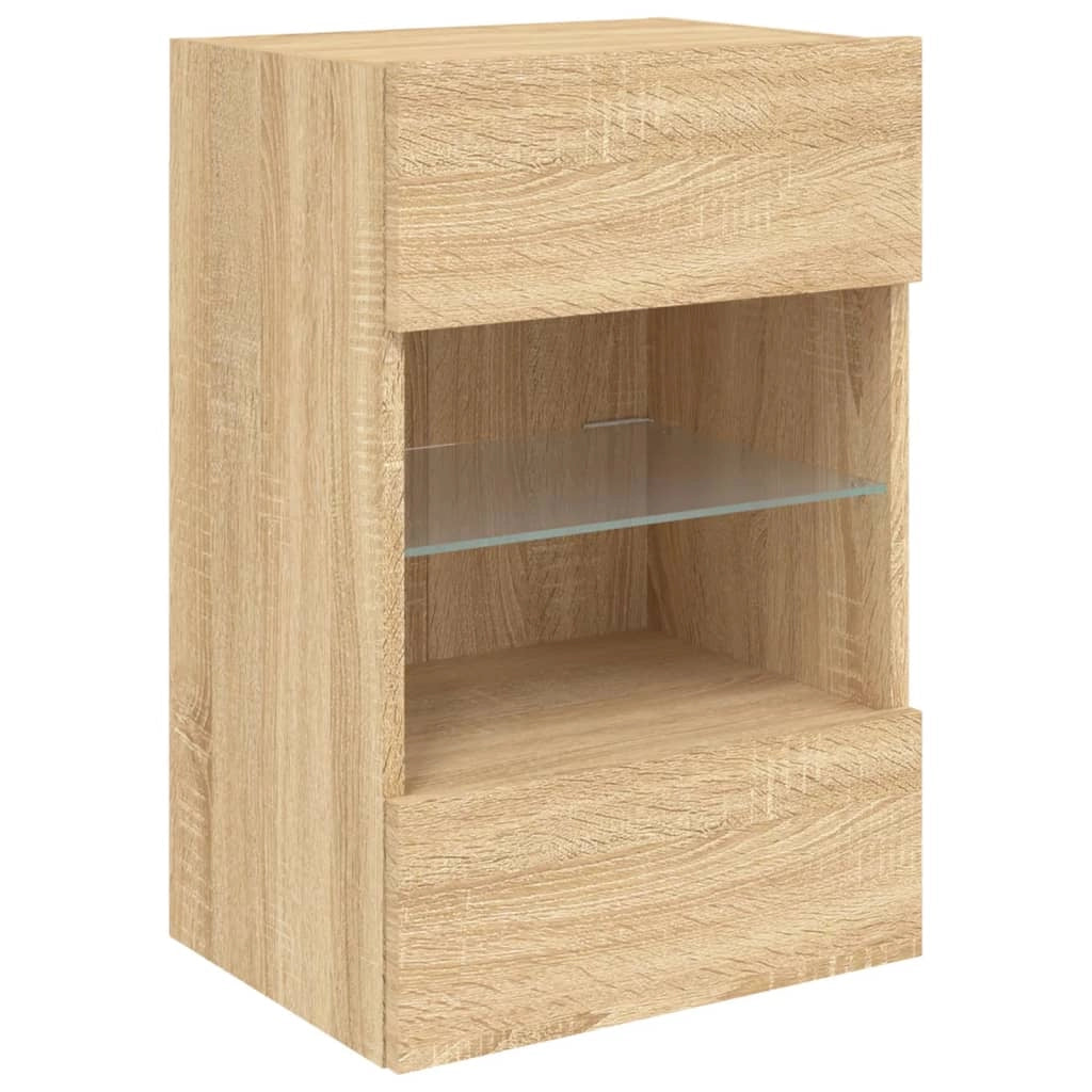 Mobile TV multimediale da parete mensola TV mobile TV sala da pranzo soggiorno camera da letto luci LED 2 pezzi rovere Sonoma 40 x 30 x 60,5 cm marrone 02_0029174
