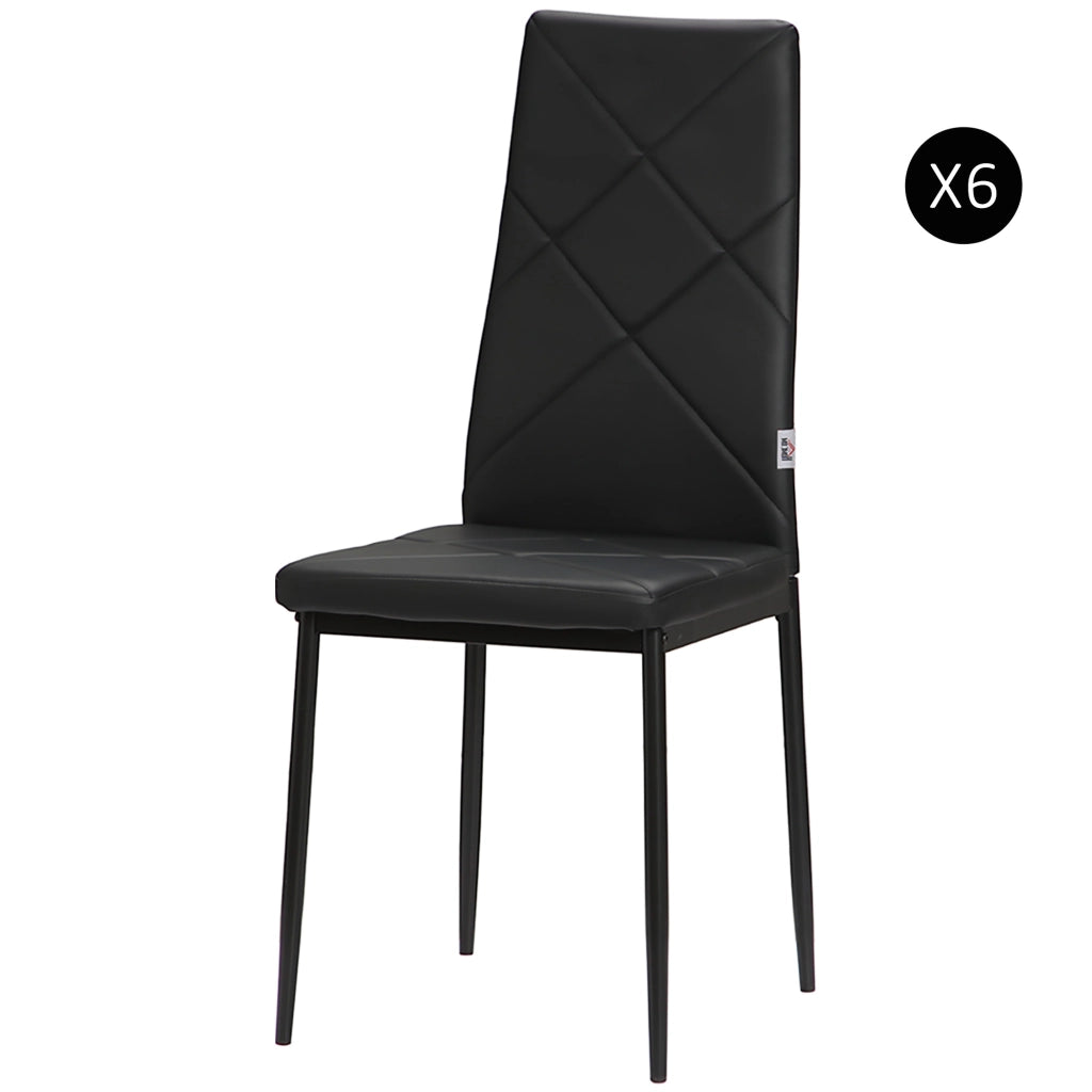 Set di 6 Sedie da Pranzo Moderne con Schienale Alto in Finta Pelle e Acciaio, 41x50x97 cm, Nero