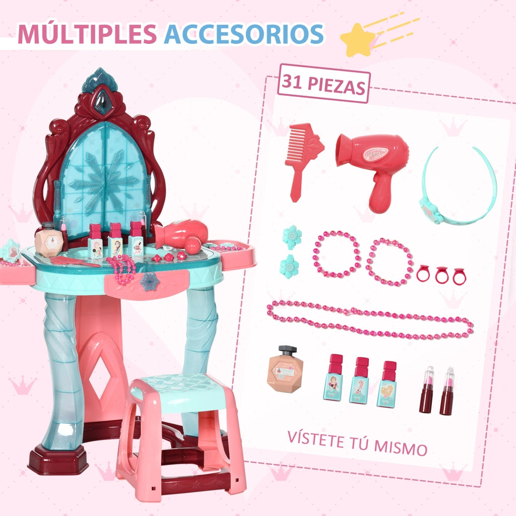 Tocador de Maquillaje con Specchio, Luce e Musica per Bambini ¨C zephmum ¨C 57x34x76 cm Multicolor