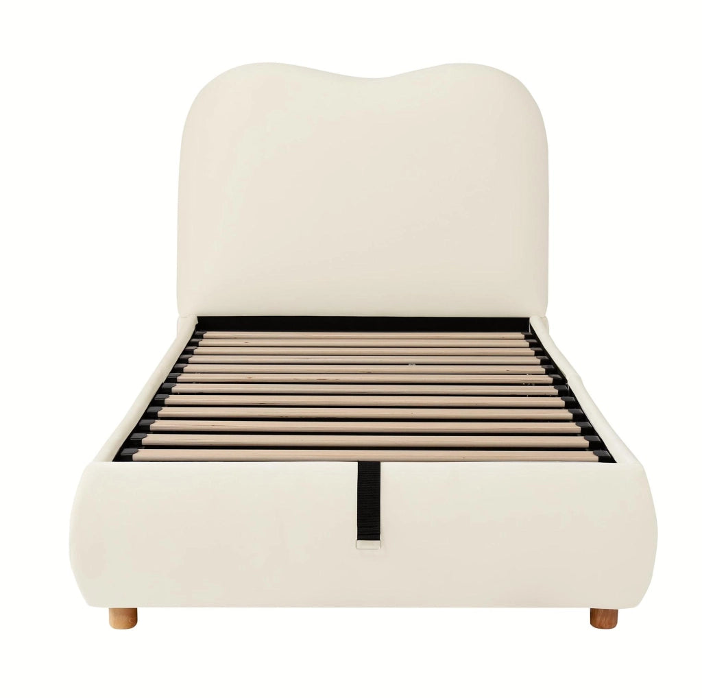 Letto imbottito con contenitore in velluto beige