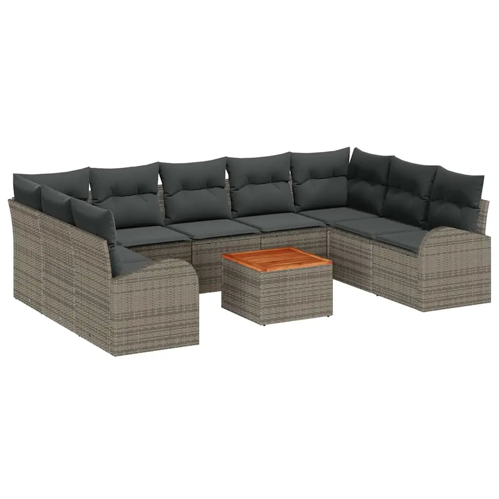Set Divano da Giardino con cuscino 10 pcs Grigio polyrattan