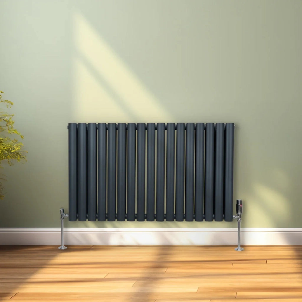 Radiatore a colonna ovale e valvole cromate TRV Designer grigio antracite 600 mm x 1020mm