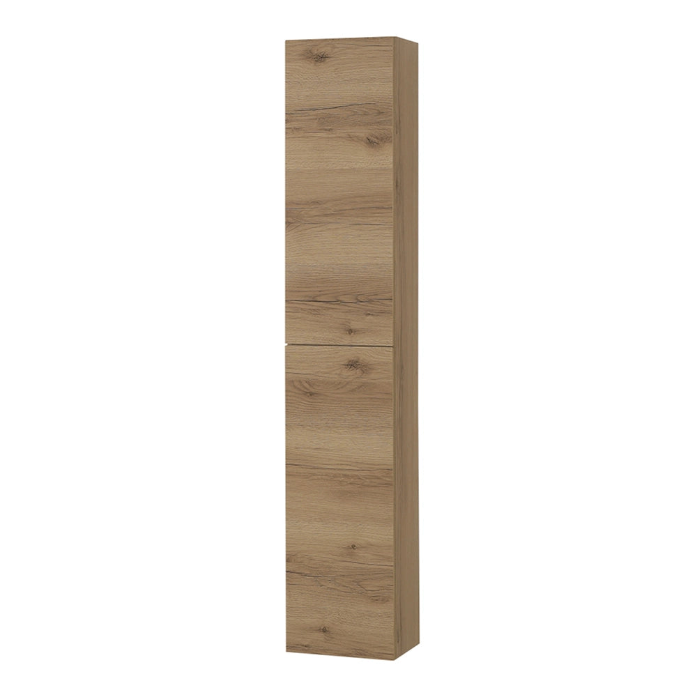 Colonna bagno sospesa H160 cm in legno color quercia naturale con ripiani Leda