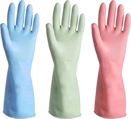 Confezione da 3 Paia di Guanti in Gomma Riciclabili per la Casa - Guanti con Disegni, Senza Odore, Senza Slittamento, Impermeabili - Dita Spesse per Resistenza all'Abrasione - per Lavanderia, Lavaggio di Cucina, Giardino, Giardinaggio - Grande