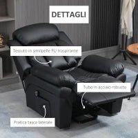 Poltrona Reclinabile Alzapersona Elettrica con Imbottitura Spessa e Telecomando, 96x93x105 cm, Nero