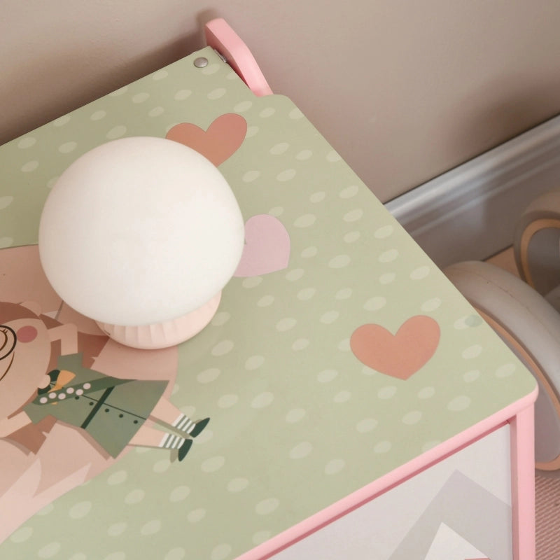 Cassa porta giochi per bambini in legno, rosa, 60 x 37 x 39 cm, con coperchio a cerniera di sicurezza