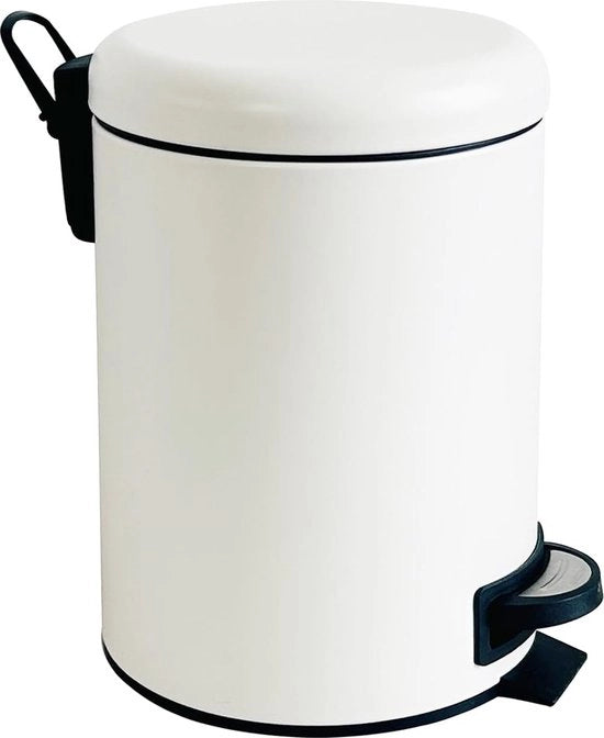 Polvere da bagno 5L con coperchio, pedale bianco con sistema di abbassamento automatico e contenitore interno, raccolta rifiuti per la doccia, per uso in doccia e ufficio