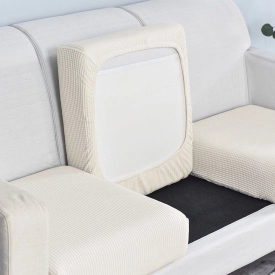Cuscino di divano in elastico - Cuscino per divano con base antiscivolo e morbida, elastico, doppio, misura 100-125*50-65*5-20cm - Bianco