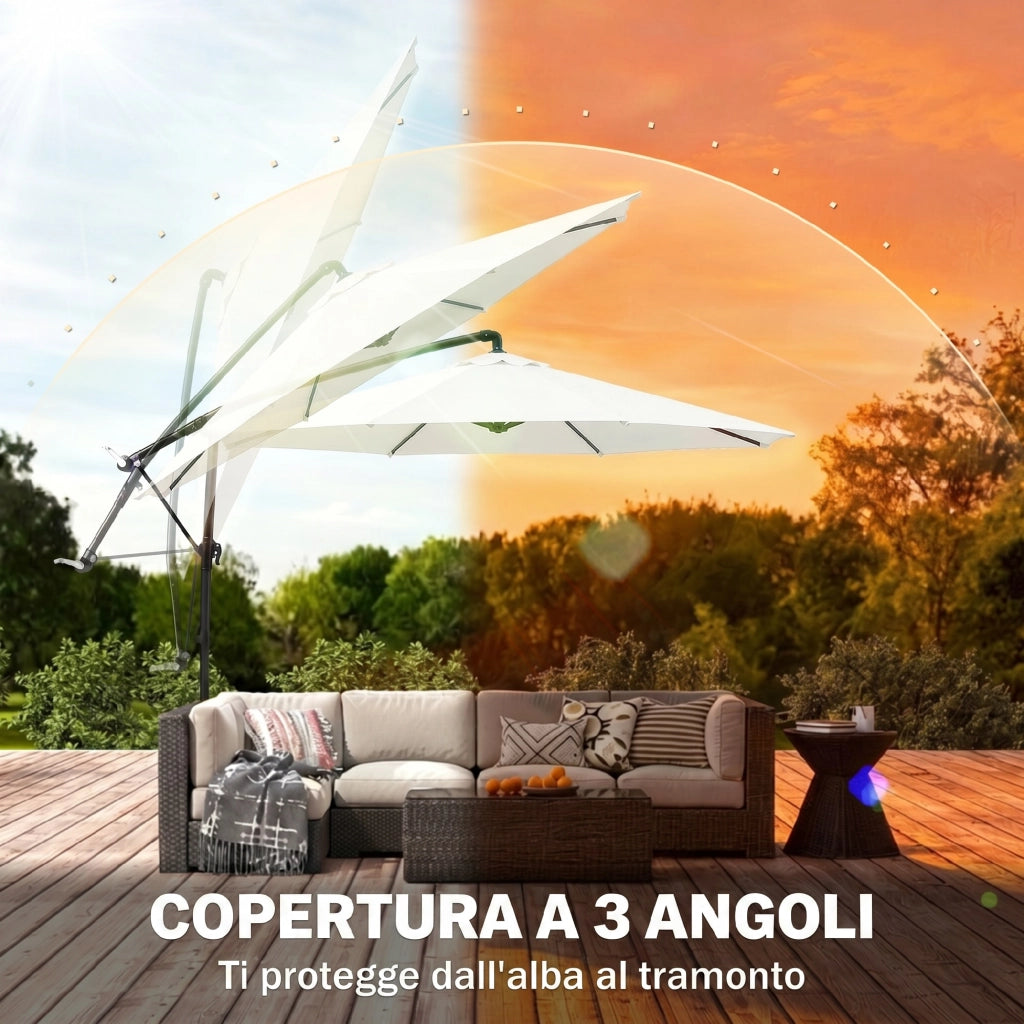 Ombrellone da Giardino 3x2.5 m con Manovella ¨C Zephmum ¨C Acciaio Poliestere Crema