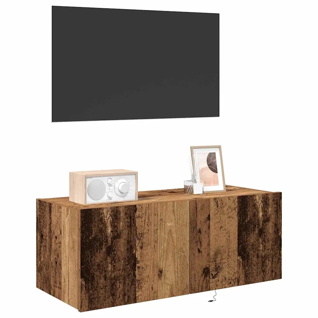 Mobile TV da parete con LED Legno vecchio 80 x 35 x 31 cm 863104