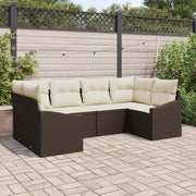 Set di divani da giardino a 6 pezzi con cuscini in polyrattan marrone