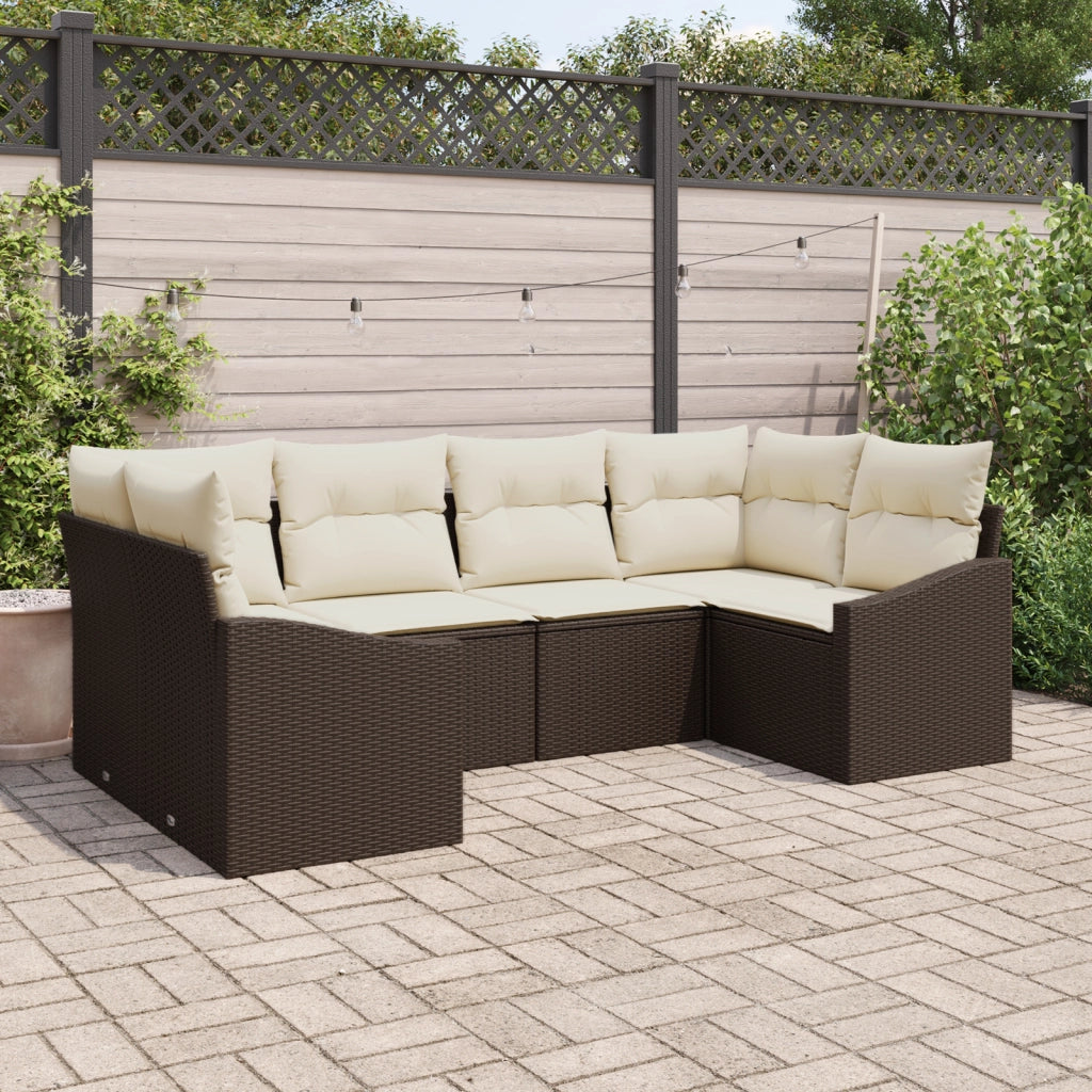 Set di divani da giardino a 6 pezzi con cuscini in polyrattan marrone
