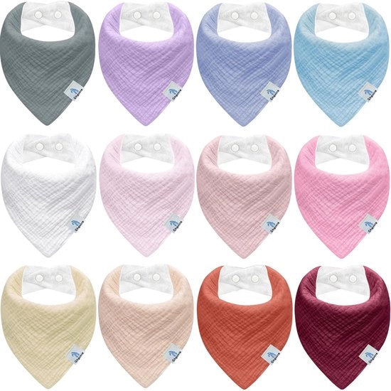 Set di 12 sottaceti quadrati per bambini, sciarpa per neonati e bambini, sciarpa mousseline per ragazzi e ragazze, sottaceti per bambini in cotone biologico, sottaceti superassorbenti per bocconi di latte, regolabili